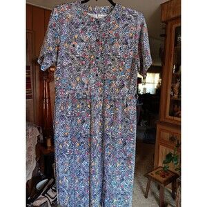 Vintage 80s Liz Roberts Geometric Dress Size L Pleated Short Sleeve Midi